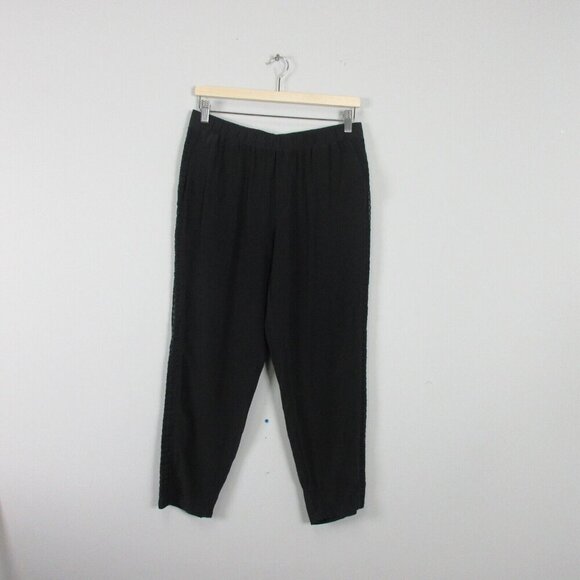Club Monaco Pull On Silk Dress Pants Women 4 Black Lace Side Ankle Trouser 1146 - Picture 1 of 9